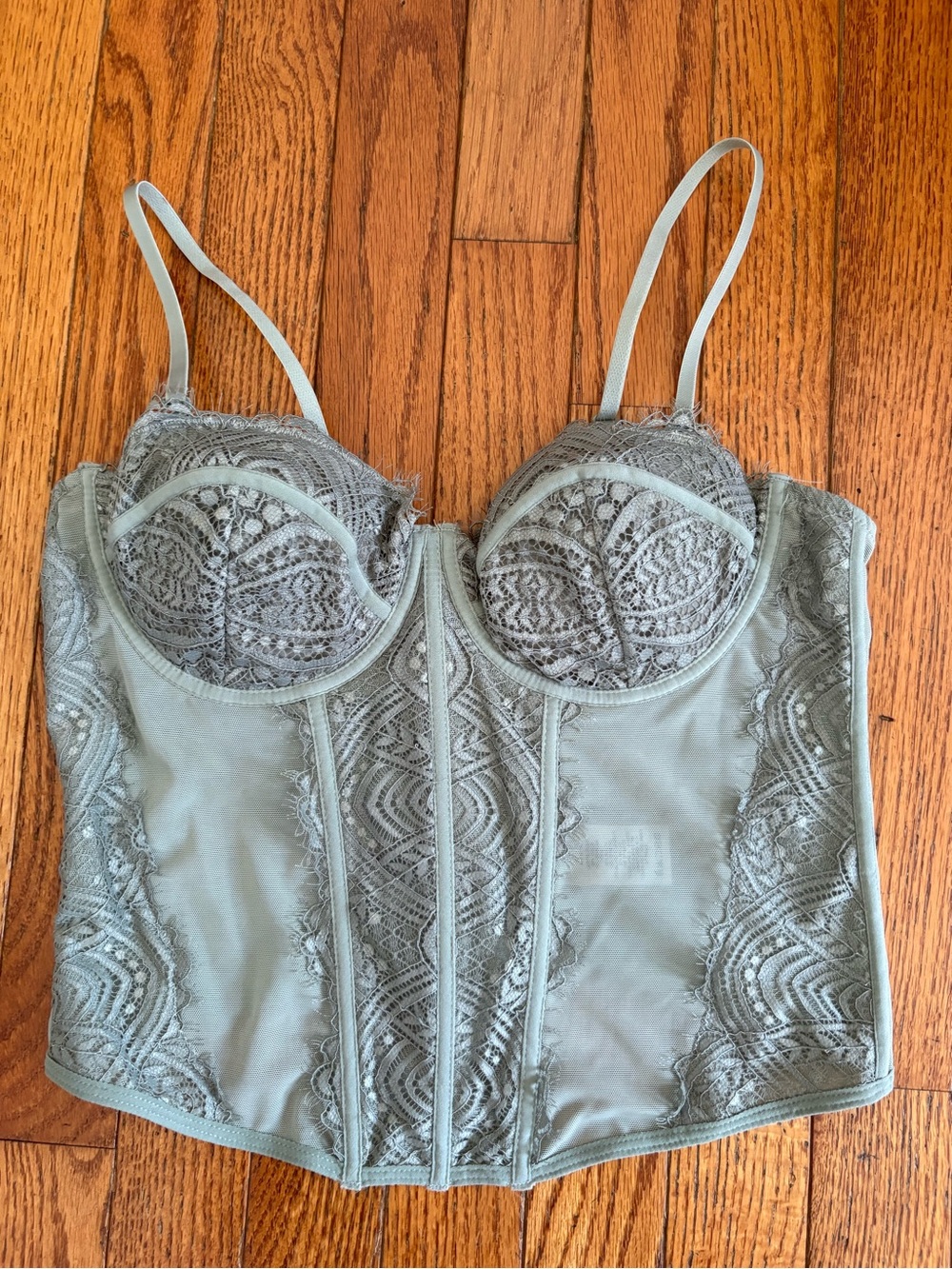 Garage Sage Green Lace Bustier Bra Top